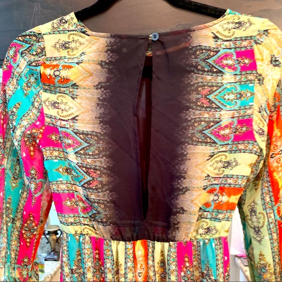 NWOT Sheer long dress with beautiful colorful pattern. So UNIQUE  w/comfy-flow - Picture 3 of 7